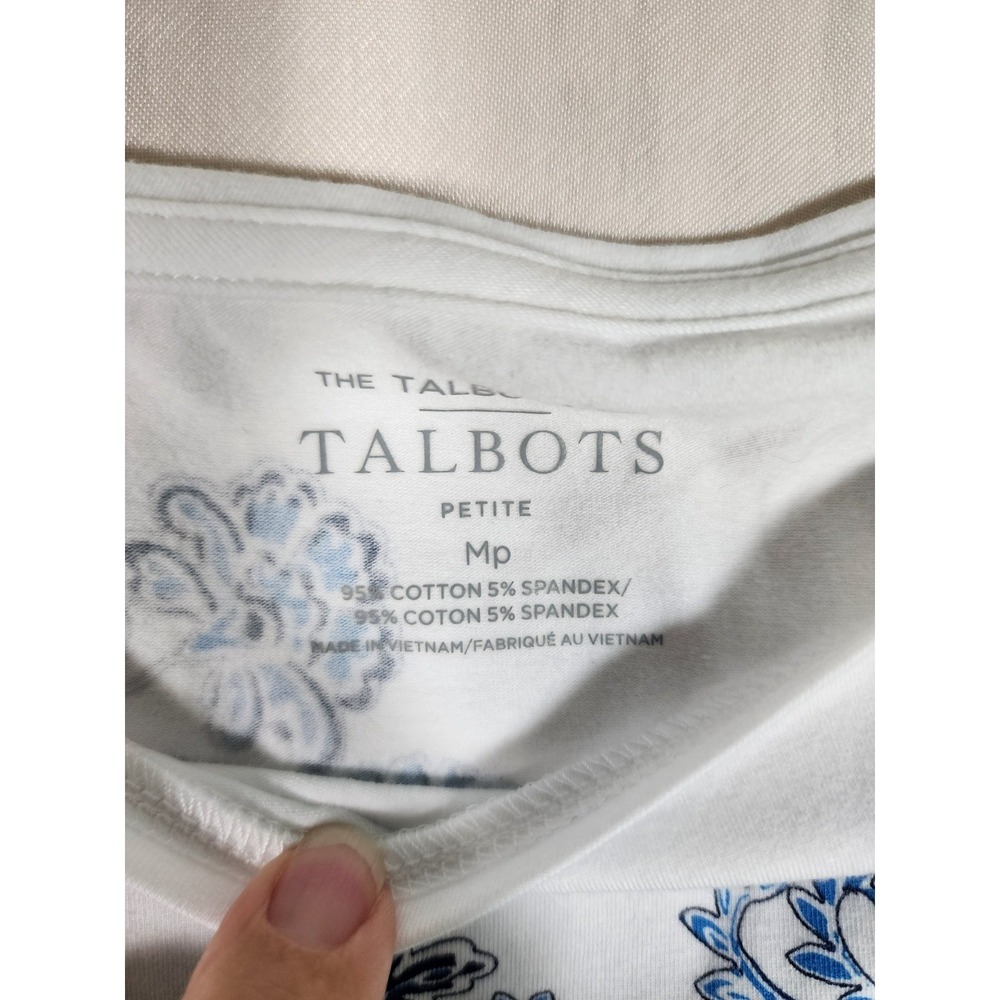 Talbots NWT Petite Medium Navy White Striped Paisley Top Resort Coastal Nautical - Picture 2 of 7